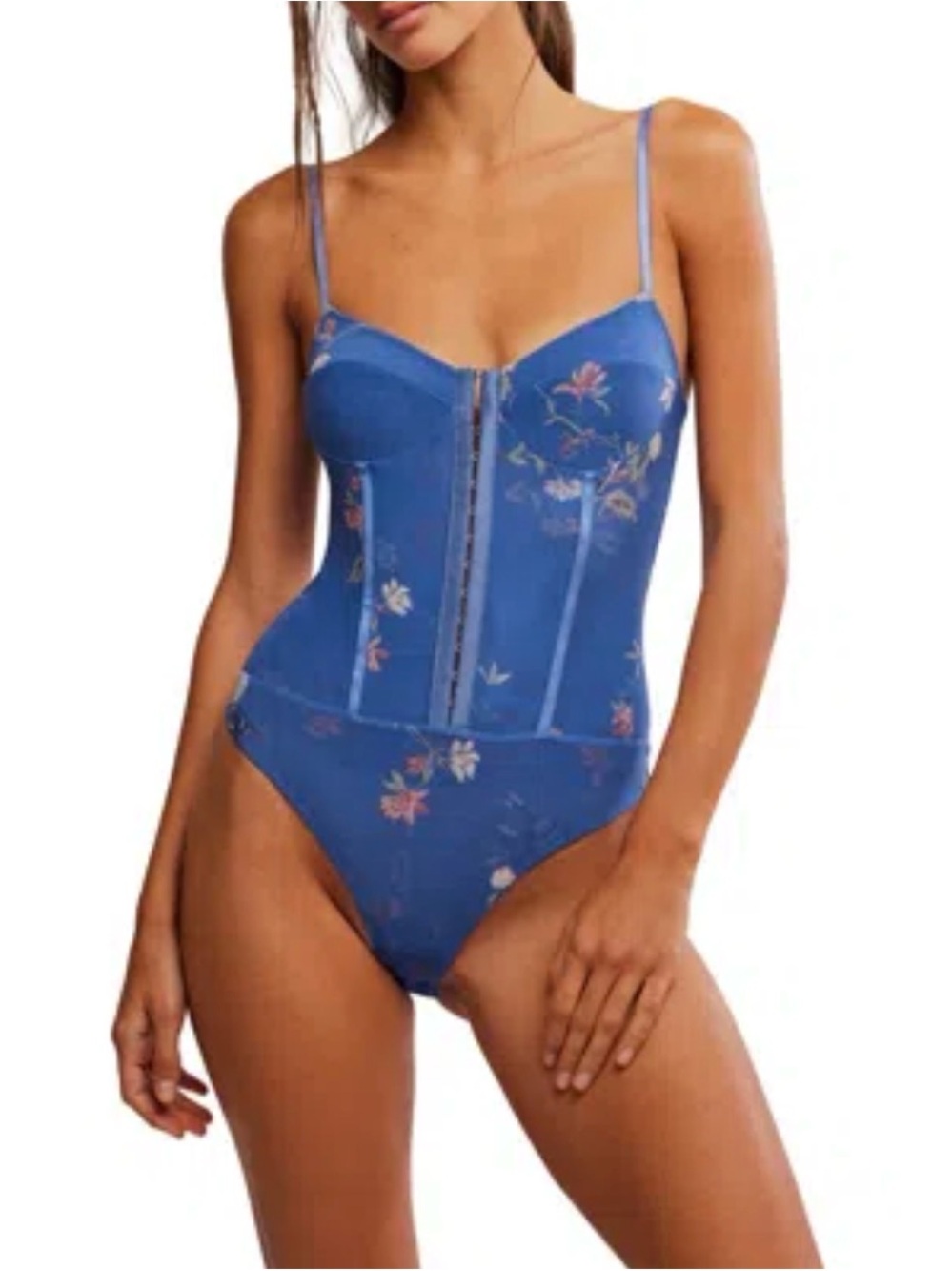 🌾 Free People‎ Blue Floral Embroidered Bustier Cami